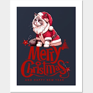 Merry Christmas Ragdoll Cat Posters and Art